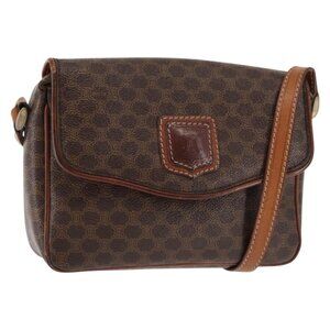 Authentic CELINE Macadam Canvas Shoulder Bag PVC Leather Brown Gold